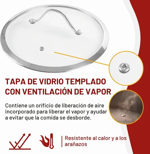 Vista 5 de Olla de 6 cuartos de galón - Olla de acero inoxidable con tapa - Compatible con cocinas eléctricas, de gas, de inducción o de gas - Utensilios