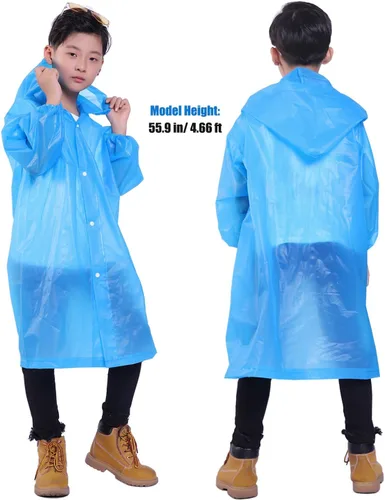 Vista 28 de Chaqueta de lluvia para niños, paquete de 2 ponchos de lluvia para niños, impermeables reutilizables para niños y niñas, impermeable, para exteriores