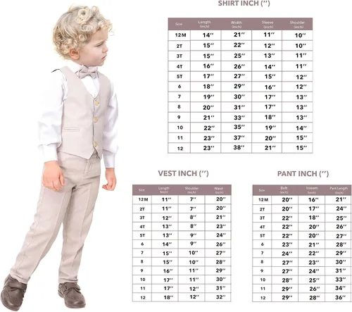 Vista 9 de Lilax Traje formal de 4 piezas para niños, chaleco, pantalones y corbata, Blanco