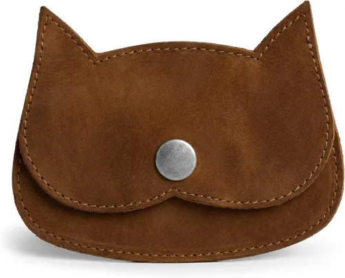 Vista 9 de Hide & Drink, billetera con forma de gato, bolsa para monedas, portamonedas, accesorio de viaje, piel de grano completo, hecha a mano, Bourbon