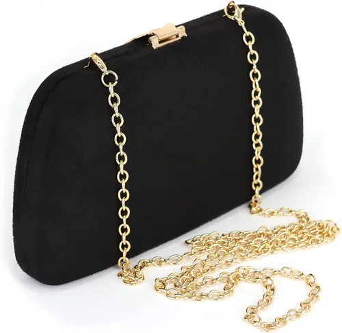 Vista 6 de Milisente Bolso de mano para mujer, de ante suave y sólido, bolso de mano de noche, bolso de hombro con cierre de hojas metálicas
