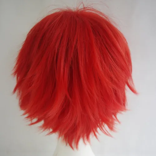Vista 5 de Alacos Peluca unisex corta y lacia, color rojo, esponjosa, con cabeza completa, para hombres y mujeres, pelo puntiagudo, anime, fiestas