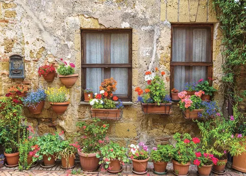 Vista 6 de EOA Telón de fondo de flores de pared antigua de la calle toscana italiana de 7 pulgadas de ancho x 5 pies de alto, para fotografía, Italia, ciudad