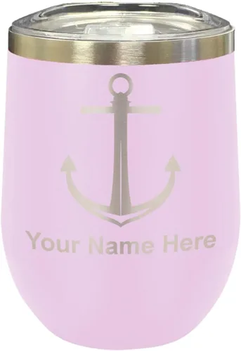 Vista 32 de LaserGram Vaso de vino de acero inoxidable de doble pared, ancla de barco, grabado personalizado incluido (negro)