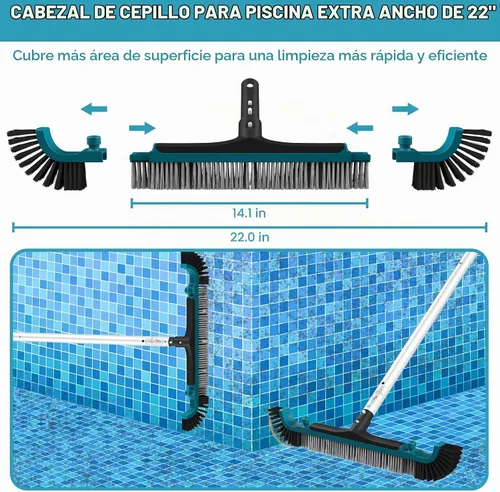 Vista 5 de POOLWHALE - Kit de limpieza de piscina con aspiradora, red de piscina y cepillo con poste Pool Leaf SKimmer Rake Net and Pole, Pool Vacuum Head