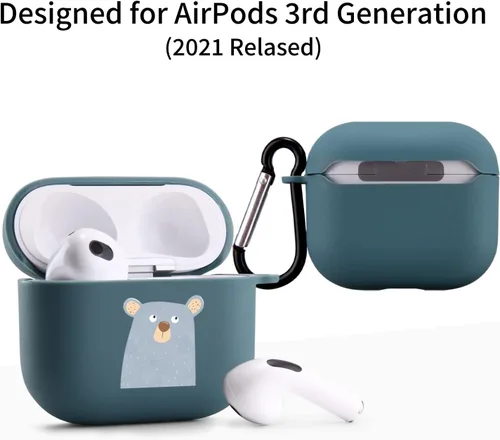 Vista 2 de Bonita funda de oso compatible con AirPods 3 con llavero, diseño de animales de dibujos animados, funda de TPU suave para AirPods de tercera