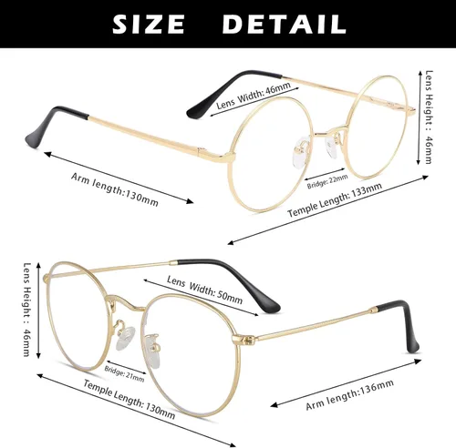 Vista 3 de Pro Acme Gafas redondas con marco de metal retro transparente sin receta