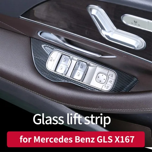 Vista 4 de Cubierta de panel de interruptor de elevación de ventana de fibra de carbono de acero inoxidable para Mercedes Benz GLE350 W167 450 400d 350e 53 amg