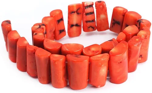 Vista 4 de Columna de medio tubo natural de 0.512-0.551 in, 2 agujeros laterales perforados en el lado naranja, bambú, coral, piedras preciosas sueltas