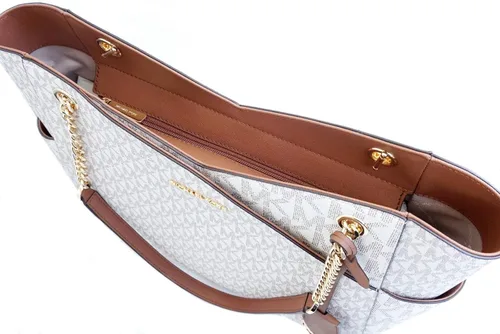 Vista 7 de Michael Kors Jet Set Bolso de hombro con cadena grande (VANILLA Multi), Vainilla Mk Signature