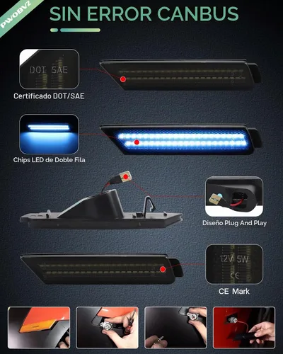 Vista 6 de Luz de Marcador Lateral Azul Compatible para 5ta Generación Chevy Camaro 2010 2011 2012 2013 2014 2015, Luces de Parachoques Delanteras y Traseras