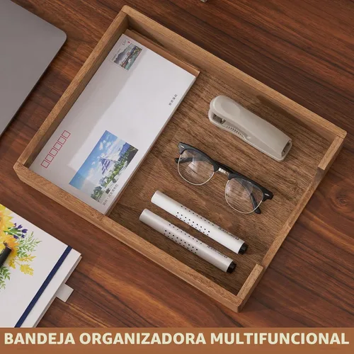 Vista 7 de Kirigen Bandeja de madera tamaño carta de un solo nivel (TP-DBR), colección de tonos de madera, bandeja de documentos de carga frontal para Marrón