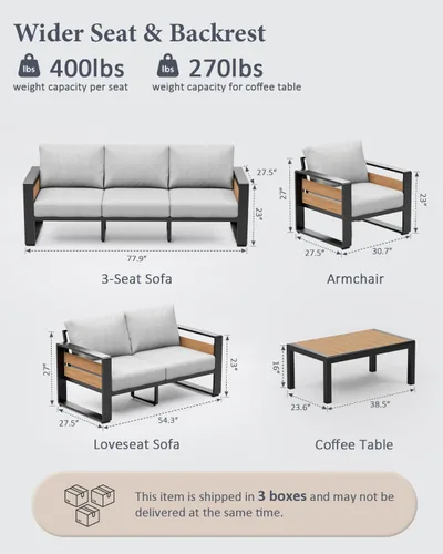 Vista 2 de ZANDOR Muebles de Exterior de Aluminio - 1 Pieza Sofá de Dos Plazas, Sofá de Exterior Moderno de Metal Resistente a Todas las Condiciones con Cojín