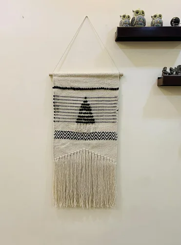 Vista 4 de NATURE4U Algodón tejido para colgar en la pared, decoración del hogar, bohemio, beige, geométrico, hecho a mano, 100% algodón, decoración artística