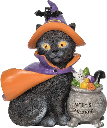 Vista 3 de C&F Home Figuras espeluznantes de Halloween de gato de resina para Halloween, figuras surtidas de 2 A/2, decoración color negro