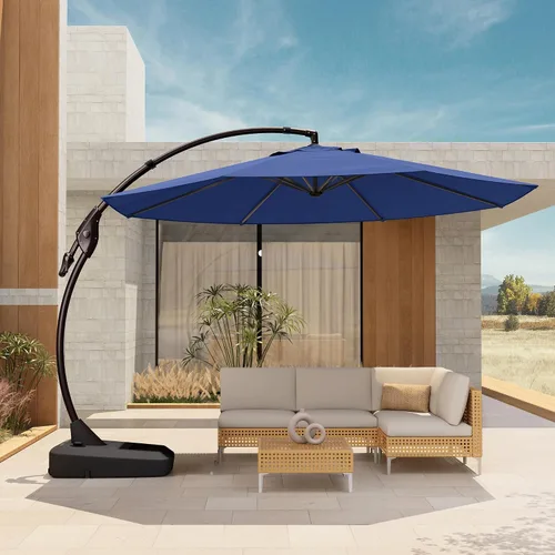 Vista 9 de Grand Patio 9x12 pies Sombrilla voladiza con base y funda para exterior, sombrilla rectangular de aluminio para terraza y jardín (Champán, 9x12 pies)