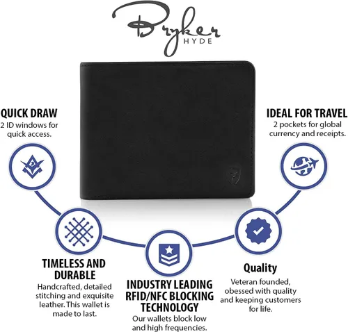 Vista 3 de Bryker Hyde - Billetera para hombre con protección de RFID, doble tapa, para 1 o 2 tarjetas de identificación, capacidad extra, billetera de viaje