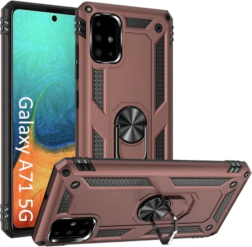 Vista 7 de Funda A71 5G para Samsung Galaxy A71 5G, con anillo de soporte, soporte ajustable, grado militar, protección resistente, a prueba de golpes, Negro