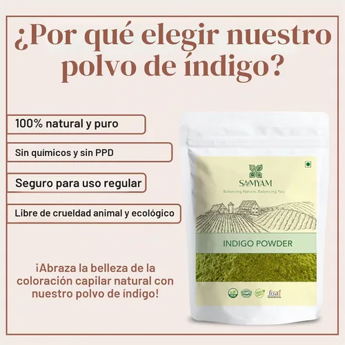 Vista 4 de SAMYAM Combo de polvo puro de henna e índigo, paquete de 1.1 libras (17.64 oz) cada uno, color natural para el cabello, henna rajastán triple