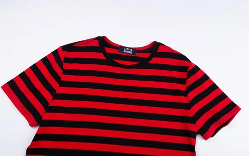 Vista 3 de LittleSpring Camisetas de manga corta con cuello redondo y rayas de algodón para Negro y rojo