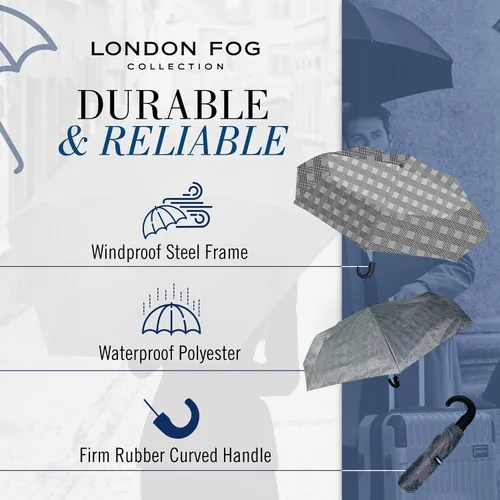 Vista 5 de London Fog Rain Umbrella, Automatic Folding Umbrella, Windproof, Lightweight and Packable for Travel, Full 4244 Inch Arc