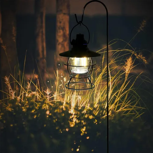Vista 6 de Linterna LED vintage, linterna de ferrocarril recargable por USB, linterna portátil impermeable para campamento al aire libre, linterna de mesa
