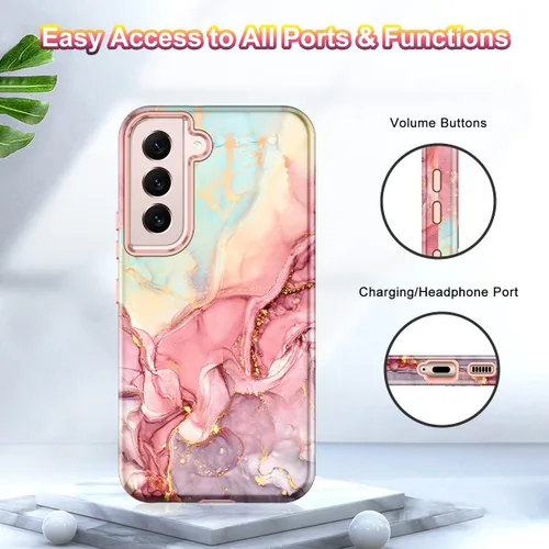Vista 9 de Btscase Funda para Samsung Galaxy S22 5G de 6.1 pulgadas, Patrón de Mármol 3 en 1 Resistente de Servicio Pesado Cuerpo Completo Robusto PC Duro +