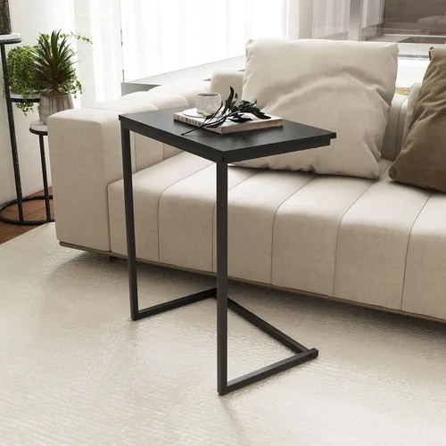 Vista 9 de GOFLAME C Shaped End Table, Small Couch Sofa Side Table, Industrial TV Trays, Narrow Compact Nightstand for Small Spaces, Living Room, Bedroom, Black