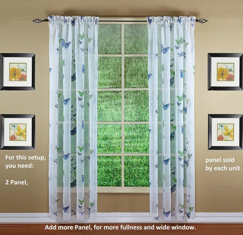 Vista 8 de Today's Curtain Panel semitransparente con estampado de mariposas, 63", azul, 54W x 63L