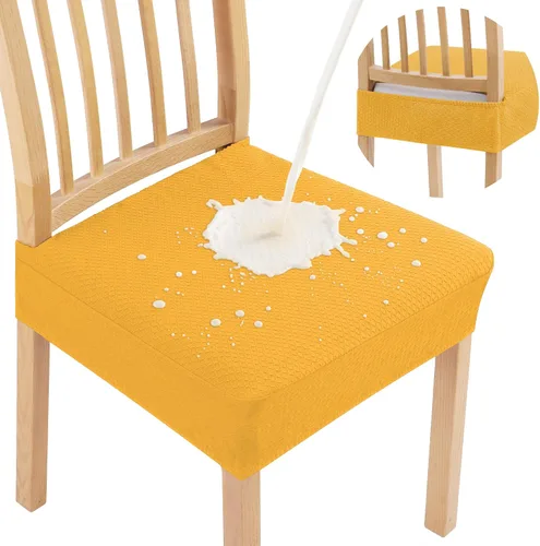 Vista 27 de Smiry Juego de 2 fundas de asiento impermeables para sillas de comedor, tela jacquard elástica, extraíble y lavable, fundas protectoras de asiento