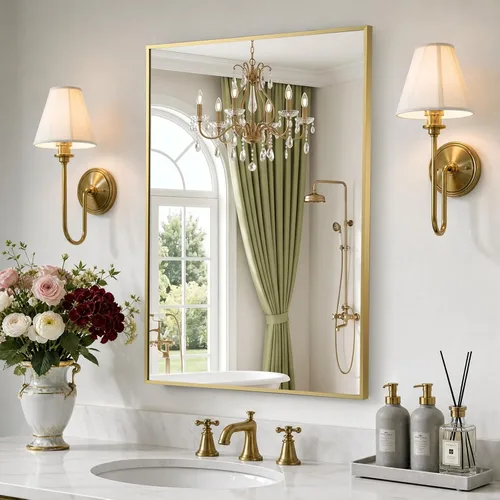 Vista 16 de Espejo de baño negro de 22"x30", espejo rectangular con marco de metal negro mate, espejo de tocador con esquinas cuadradas, espejo para pared