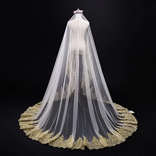Vista 4 de Cola catedral larga velos de novia blanco marfil para novia velo de novia Accesorios