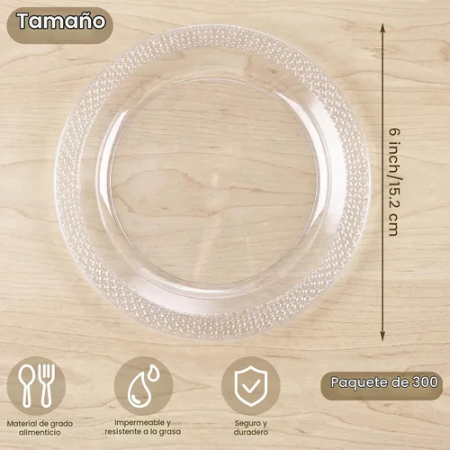Vista 2 de Breroa 300 platos de plástico transparente de 6 pulgadas, pequeños platos redondos desechables para postre resistentes, platos de cena y fiesta