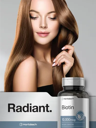 Vista 7 de Horbäach Biotin 10000 mcg 200 cápsulas blandas con vitamina B7 Suplemento de fórmula de belleza Sin OMG y sin gluten