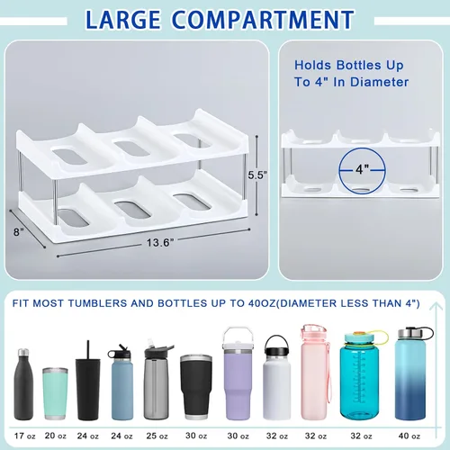 Vista 2 de LANDNEOO Soporte organizador apilable para botellas de agua, para la organización de vasos grandes de Stanley y otros, estante de plástico blanco