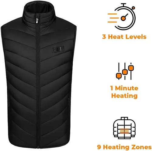 Vista 4 de Chaleco térmico para mujeres y hombres con batería ligera de 5 V (unisex), Negro