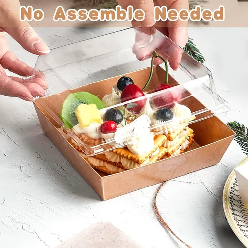 Vista 11 de Kucoele Paquete de 20 Cajas Pequeñas de Charcutería con Tapas Transparentes, Cajas de Papel para Postres Para Llevar, Cajas de Panadería