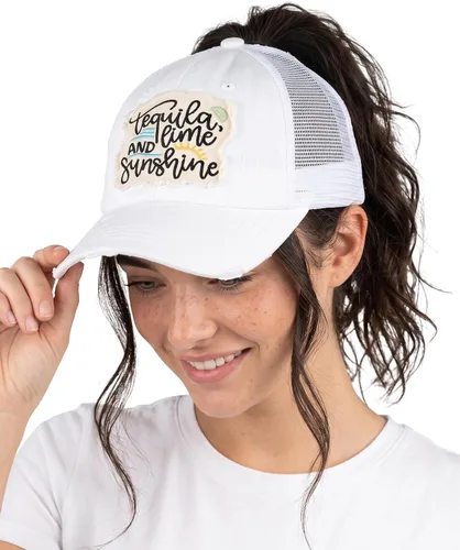 Vista 25 de Funky Junque Gorra de béisbol con cola de caballo cruzada, gorra de malla