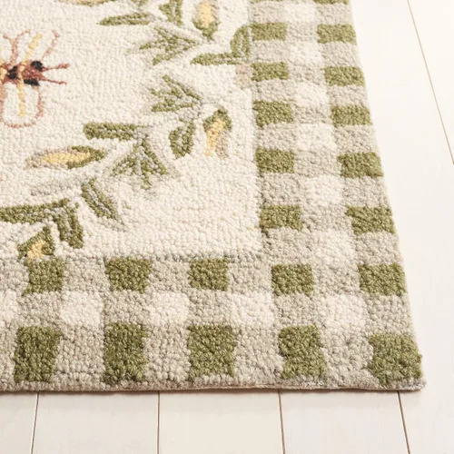 Vista 6 de SAFAVIEH Colección Chelsea Alfombra de Área - 5'6" Cuadrada, Marfil y Verde, Lana de Campo Francés Enganchada a Mano, Diseño Floral, Ideal para Sala