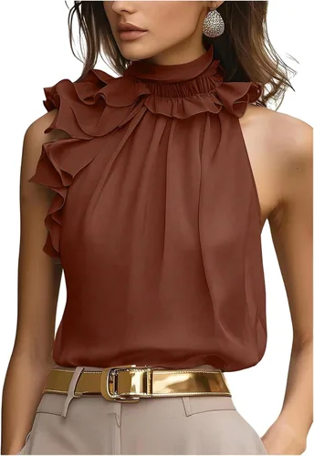 Vista 15 de SOLY HUX Blusa elegante con cuello halter para mujer Albaricoque puro