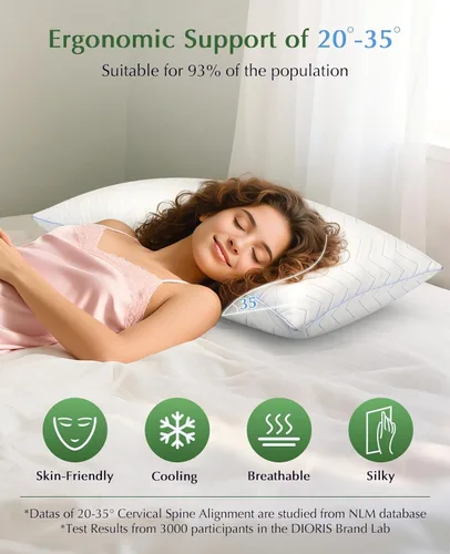 Vista 6 de DIORIS Pillows Queen Size Set of 2, Hotel Bed Pillows for Sleeping