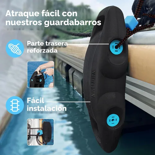 Vista 5 de AWEMUFA Defensas de Barco Fáciles de Instalar Parachoques para Atraque Defensa Ideal para Pontón, Lobina, Moto Acuática y Barcos de Pesca Negro