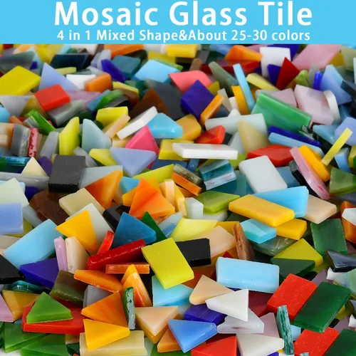 Vista 2 de Pocoukate Kit de azulejos de mosaico para manualidades, azulejos de mosaico de vidrio a granel, 850 piezas, 4 formas mixtas, suministros