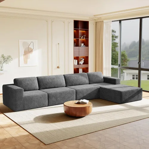 Vista 40 de Vesgantti Sofá modular en forma de U de 119 pulgadas, sofá modular de pana con asiento profundo y soporte de resortes, sofá convertible con 2 Beige