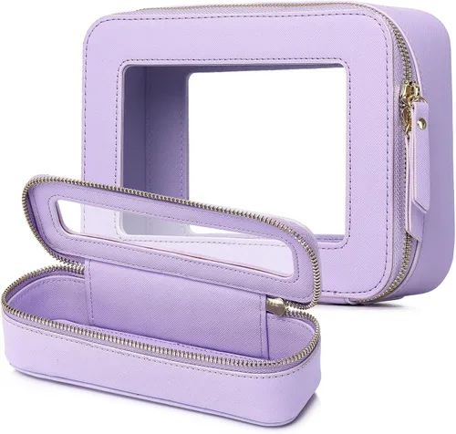 Vista 15 de Pinkmik Pequeña bolsa de maquillaje transparente, mini estuche para cosméticos, bolsa de aseo impermeable con cremallera, organizador de bolsos