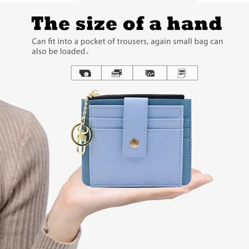 Vista 5 de Deziliao Funda delgada para tarjetas de crédito con bloqueo Rfid para mujer, cartera con cremallera, cartera pequeña y compacta de cuero