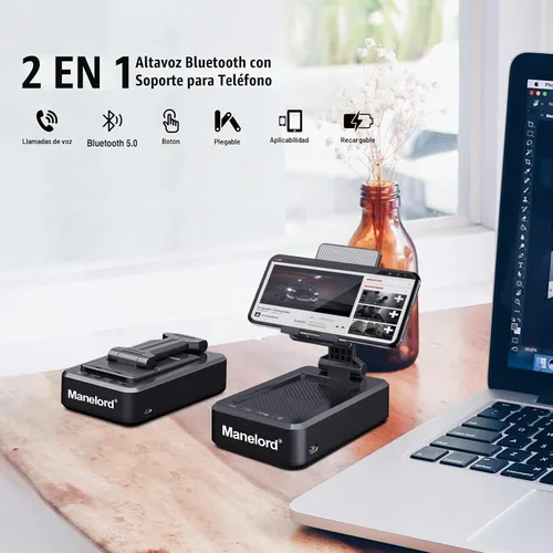 Vista 2 de Soporte para teléfono celular con altavoz Bluetooth inalámbrico compatible con iPhone/Samsung/iPad, soporte de teléfono de diseño antideslizante