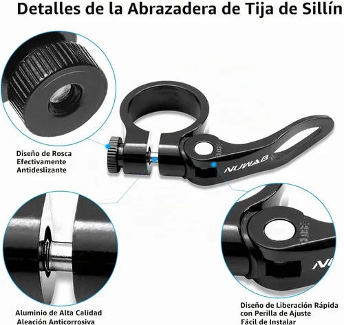 Vista 2 de NUWAB Abrazadera de poste de asiento de bicicleta premium, collar de tija de sillín de liberación rápida para bicicleta con aleación de aluminio