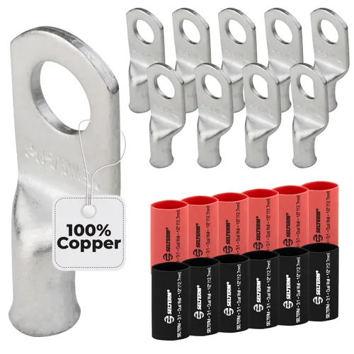 Vista 130 de SELTERM 5 piezas terminales de cable de cobre estañado 1/0 AWG perno de 1/2", extremos de cable de batería, terminales de anillo, conectores