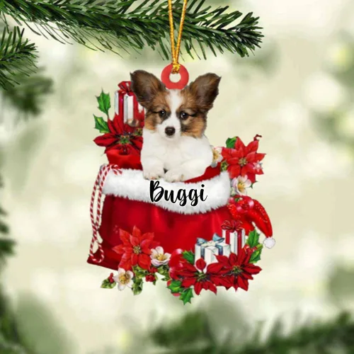 Vista 123 de Perro Akita Inu personalizado en bolsa de regalo, adorno de Navidad, nombre personalizado, regalo para amantes de los perros, familia, Navidad